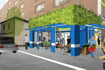 Cargotecture Retail pop-up shipping container store - with canopy and patio
