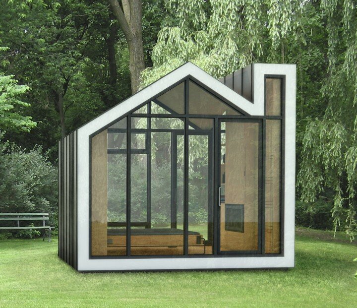 Bunkie Premier Deluxe in green grassy yard - small prefab home - micro home - studio home